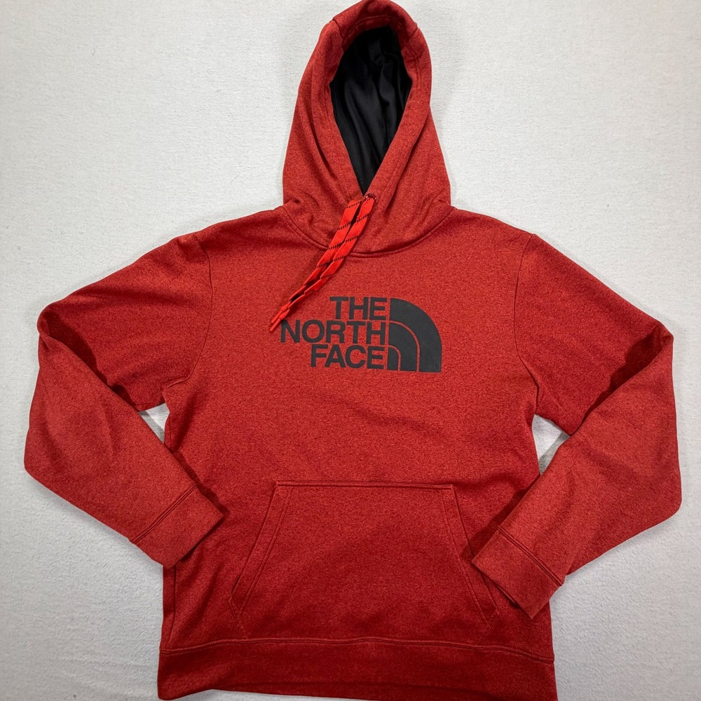 The North Face Hoodie Mens Large‎ Good Red Heathered Logo Pullover Fleece